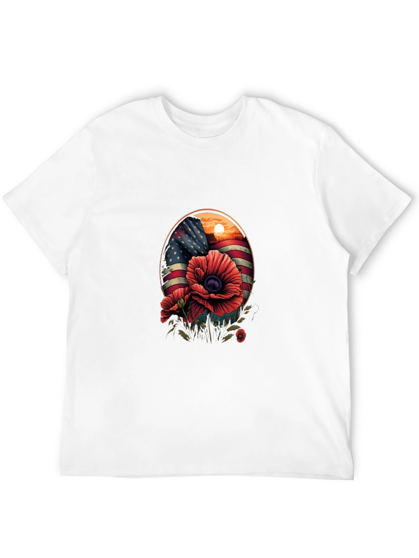 Patriotic Poppy T-Shirt: American Flag Floral Design