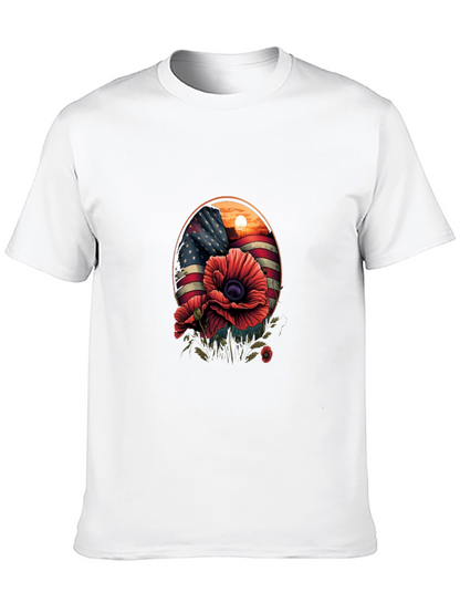 Patriotic Poppy T-Shirt: American Flag Floral Design