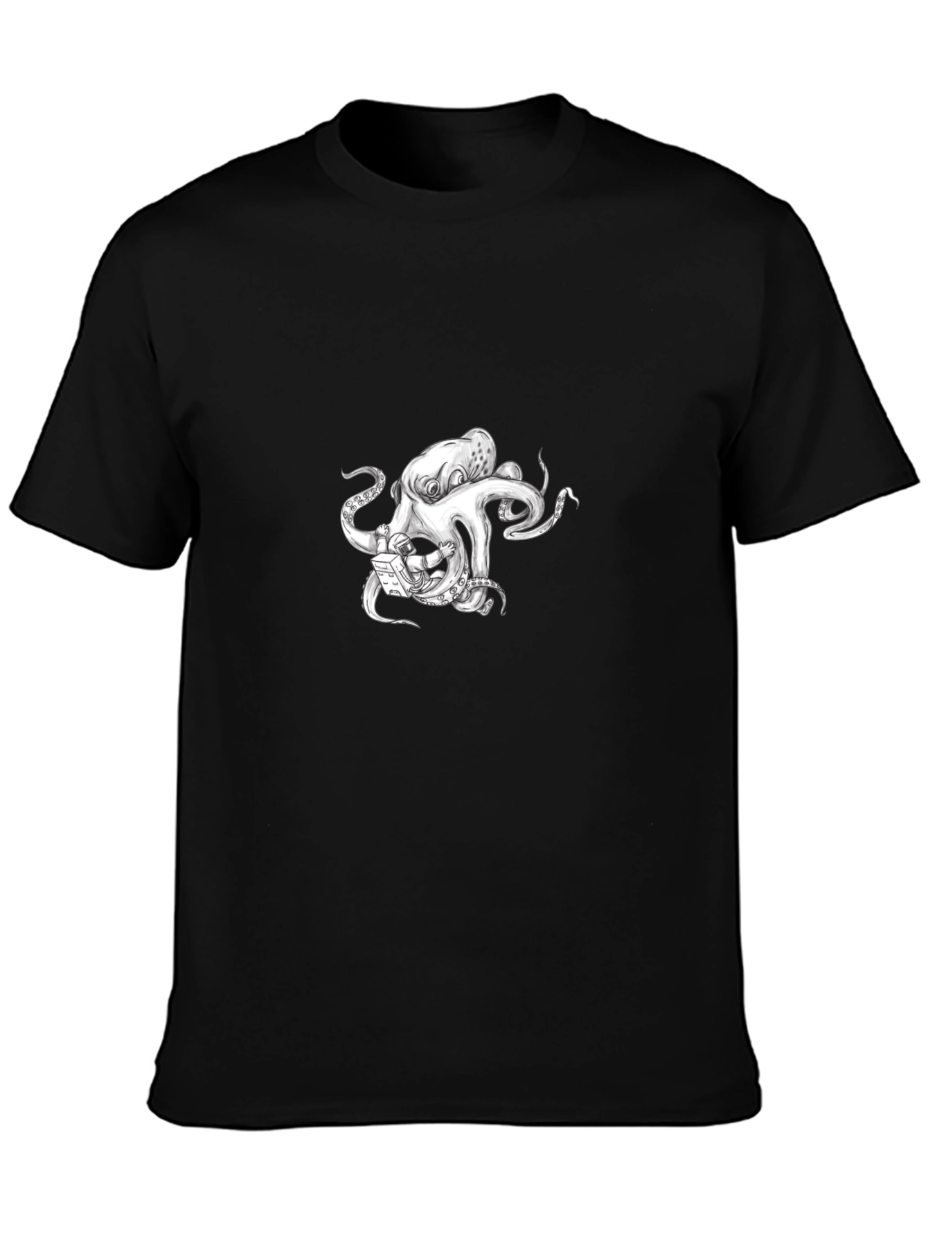 Octopus Astronaut Graphic Tee - Black Cotton T-Shirt
