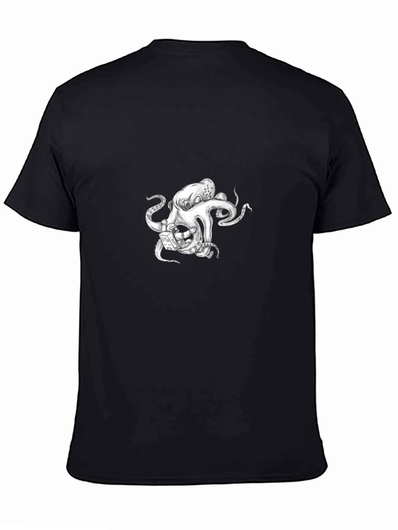Octopus Astronaut Graphic Tee - Black Cotton T-Shirt