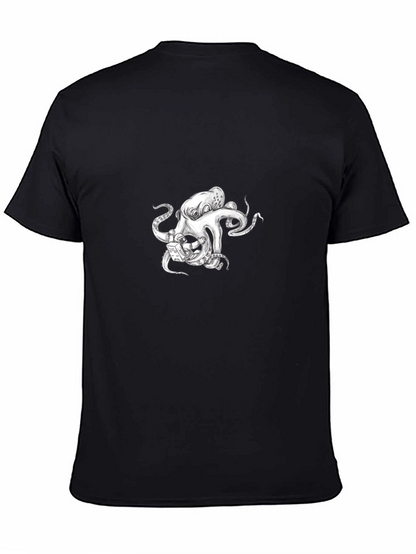 Octopus Astronaut Graphic Tee - Black Cotton T-Shirt