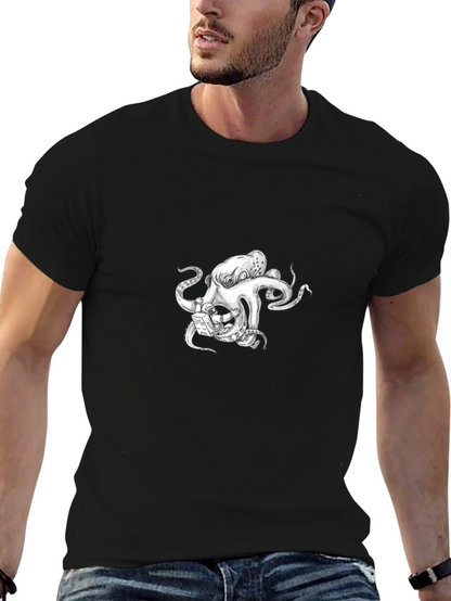 Octopus Astronaut Graphic Tee - Black Cotton T-Shirt