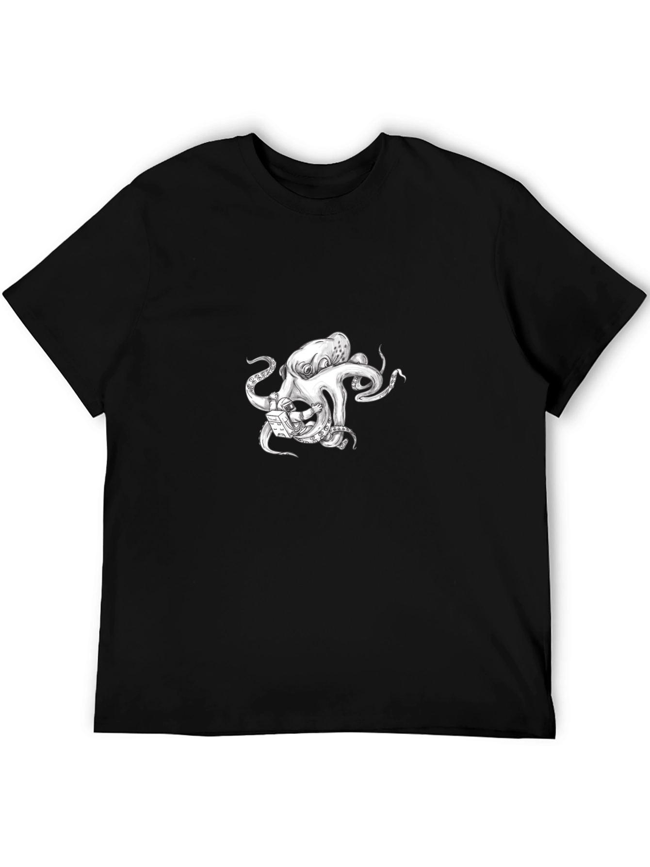 Octopus Astronaut Graphic Tee - Black Cotton T-Shirt