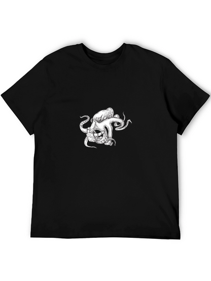 Octopus Astronaut Graphic Tee - Black Cotton T-Shirt