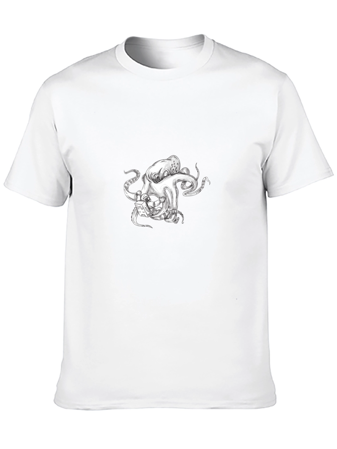 Octopus Astronaut Graphic Tee - Black Cotton T-Shirt