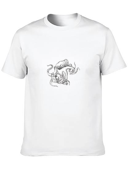 Octopus Astronaut Graphic Tee - Black Cotton T-Shirt