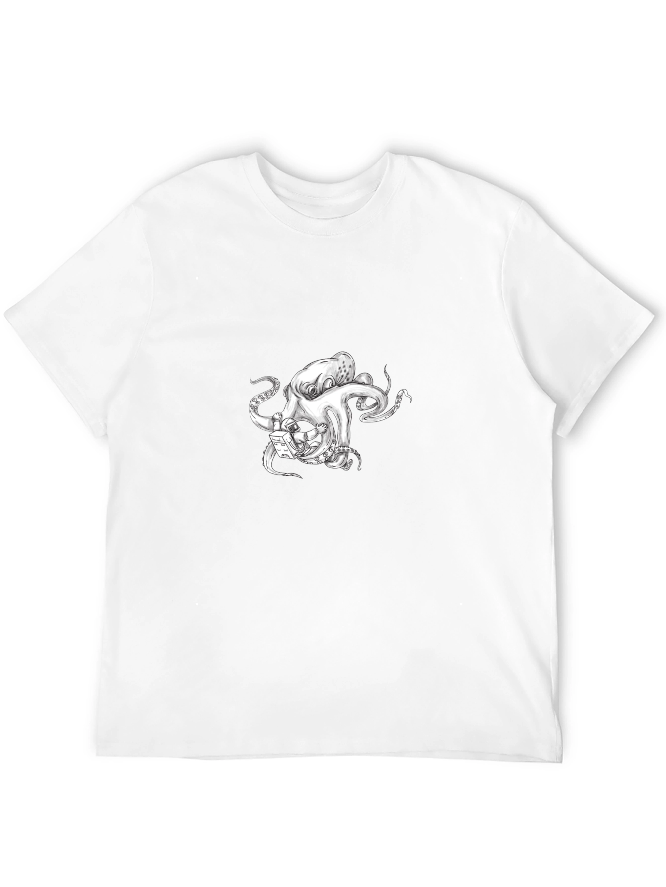 Octopus Astronaut Graphic Tee - Black Cotton T-Shirt