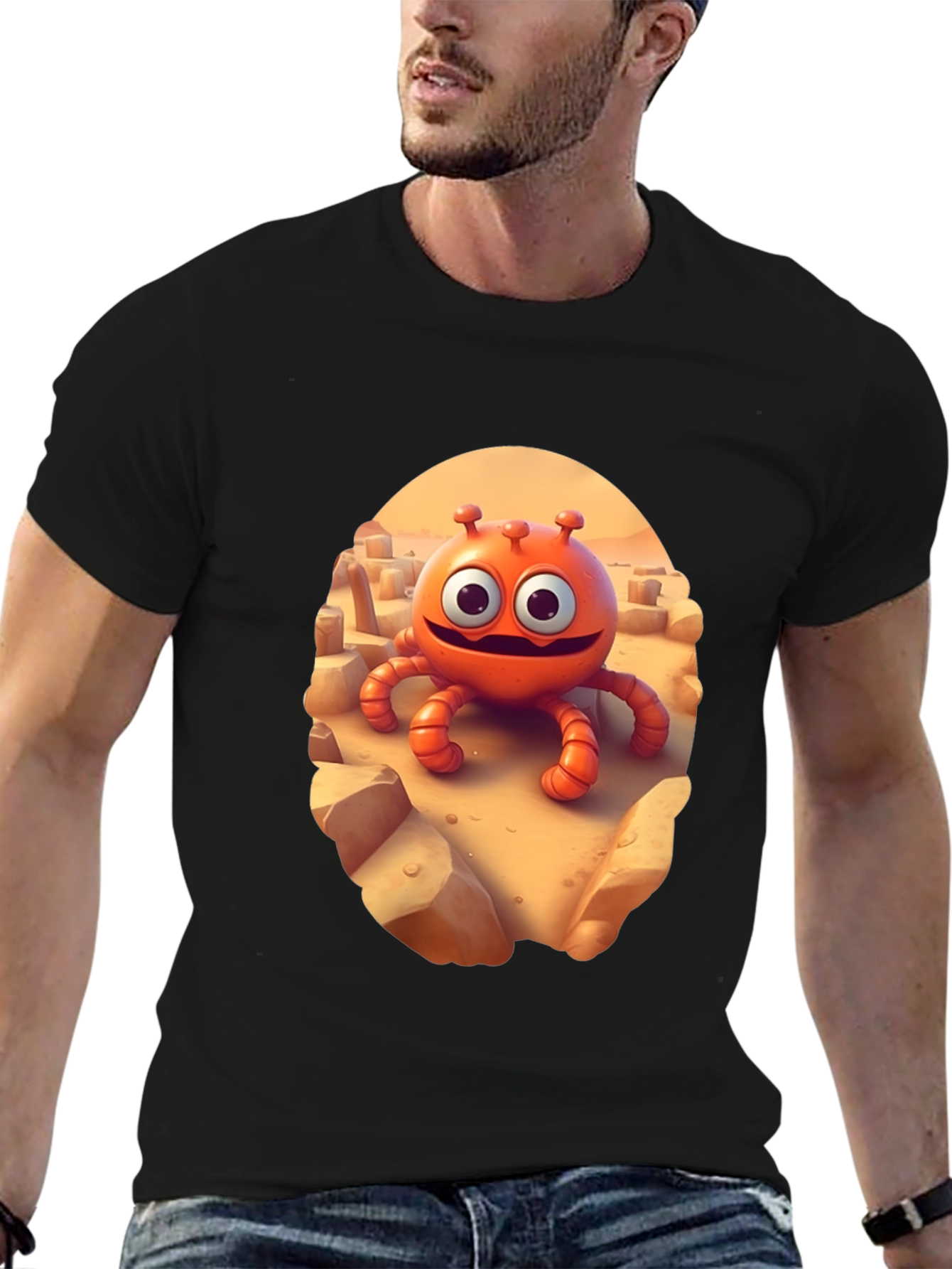 Cartoon Alien Graphic Tee - Funky Black T-Shirt