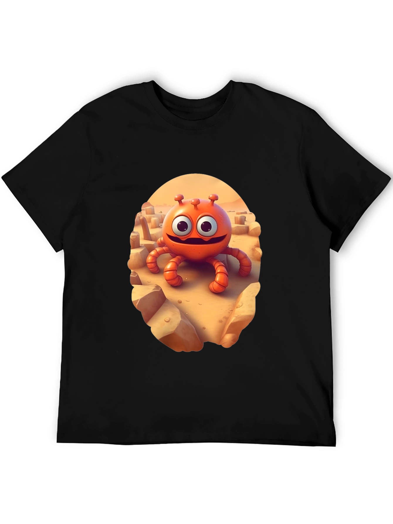 Cartoon Alien Graphic Tee - Funky Black T-Shirt