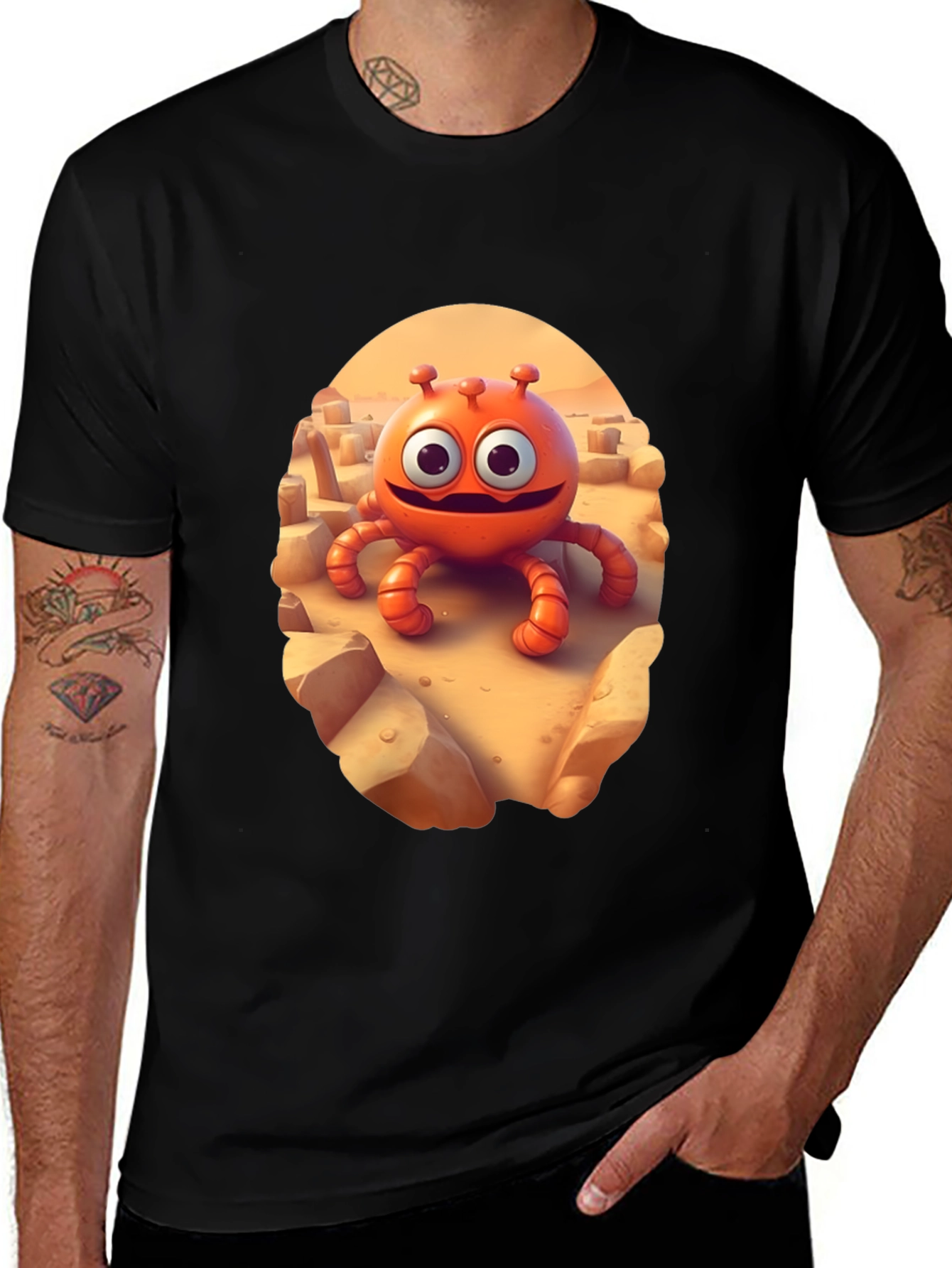 Cartoon Alien Graphic Tee - Funky Black T-Shirt
