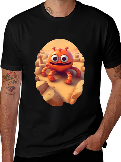 Cartoon Alien Graphic Tee - Funky Black T-Shirt