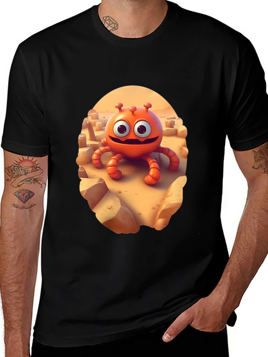 Cartoon Alien Graphic Tee - Funky Black T-Shirt