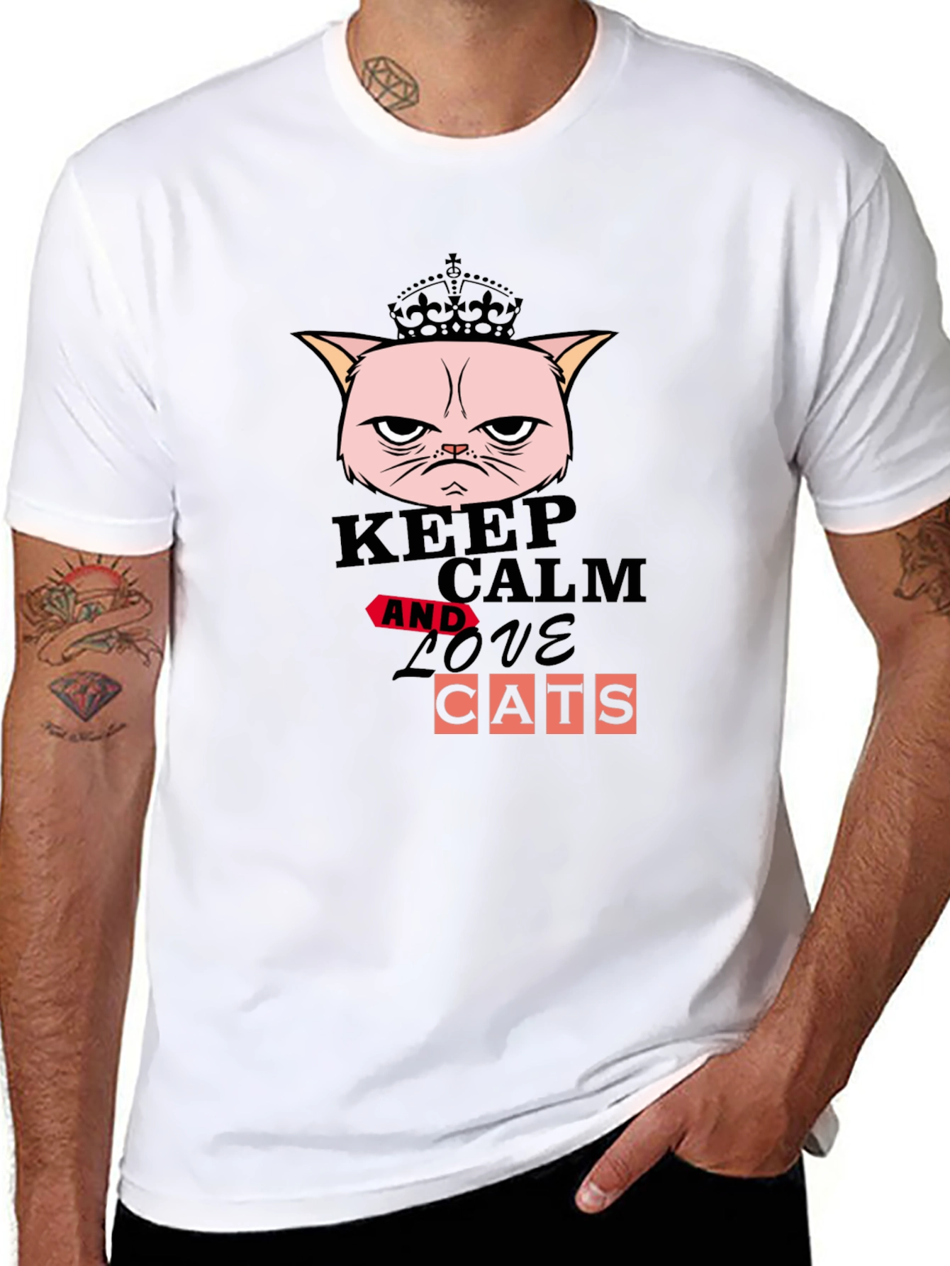 Keep Calm and Love Cats Graphic T-Shirt
