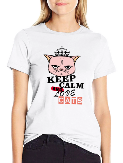 Keep Calm and Love Cats Graphic T-Shirt