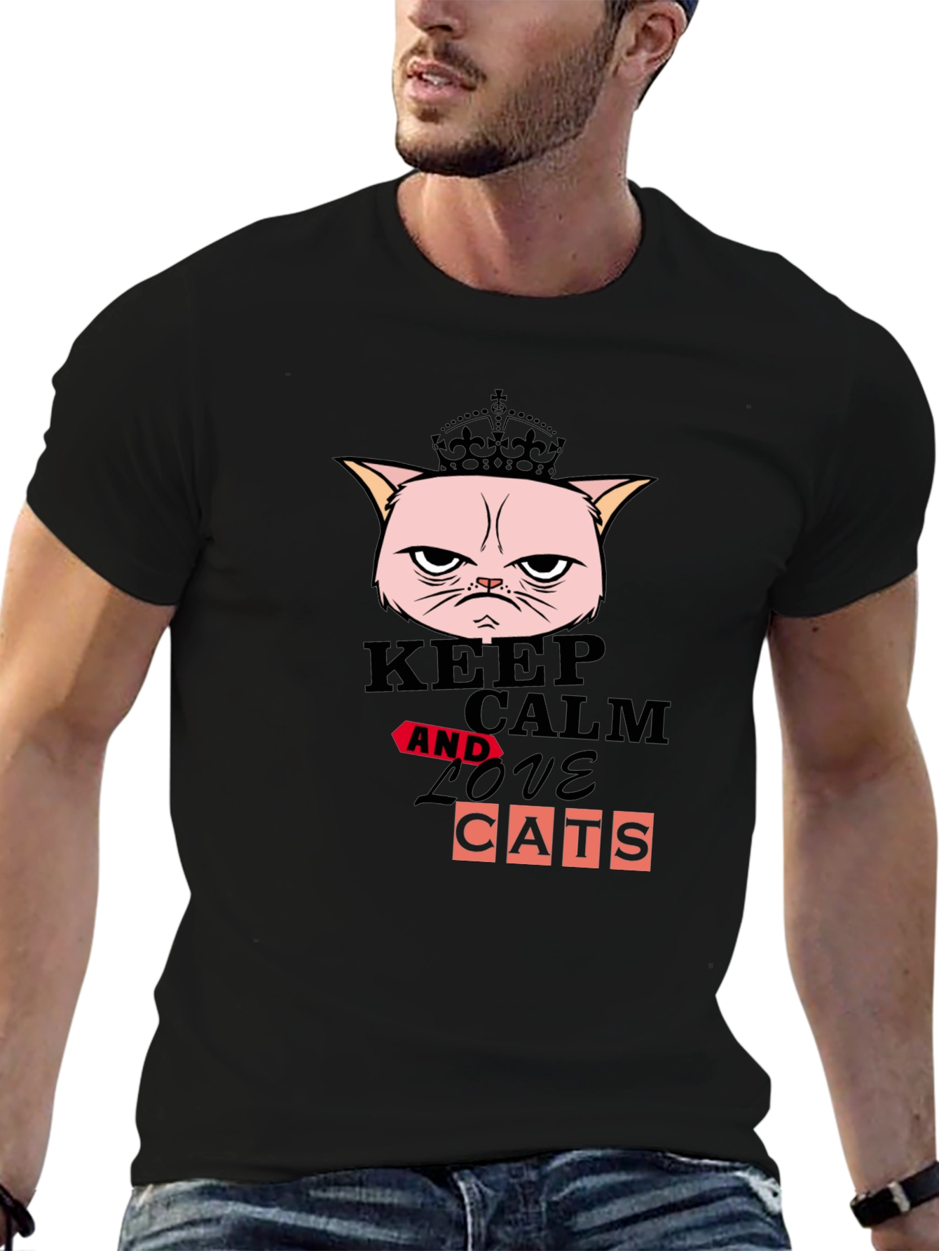 Keep Calm and Love Cats Graphic T-Shirt