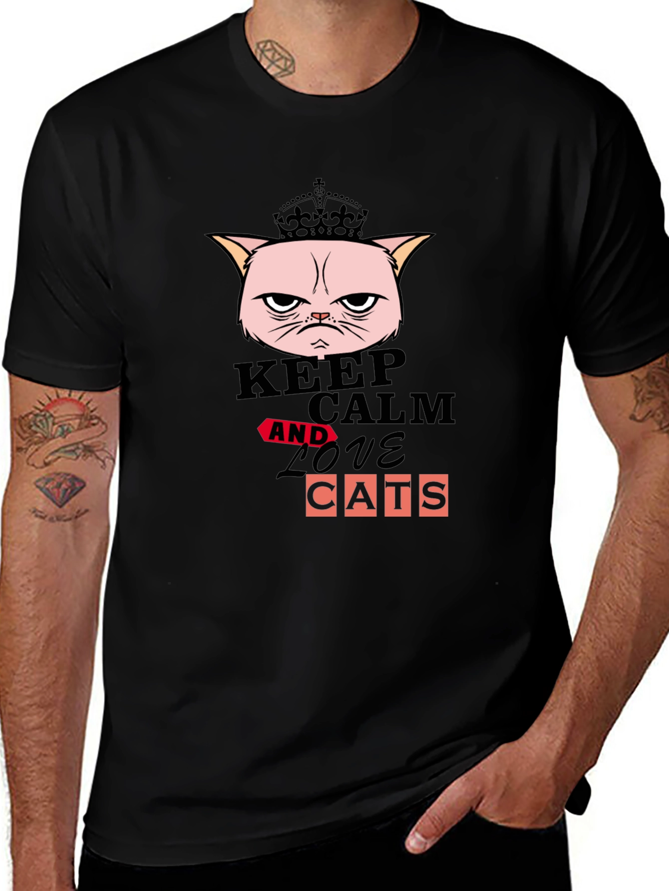 Keep Calm and Love Cats Graphic T-Shirt