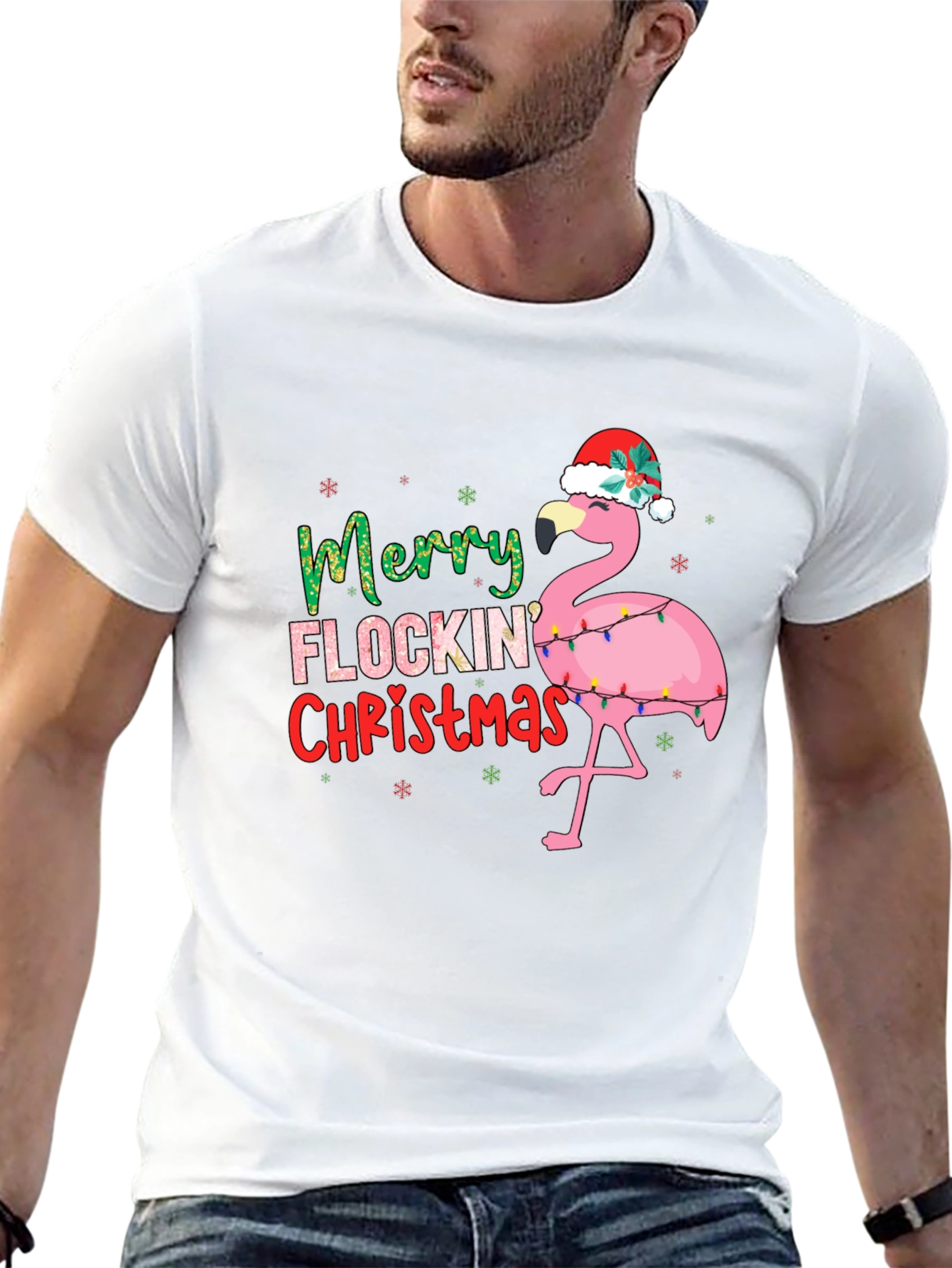 Merry Flocking Christmas Flamingo Tee