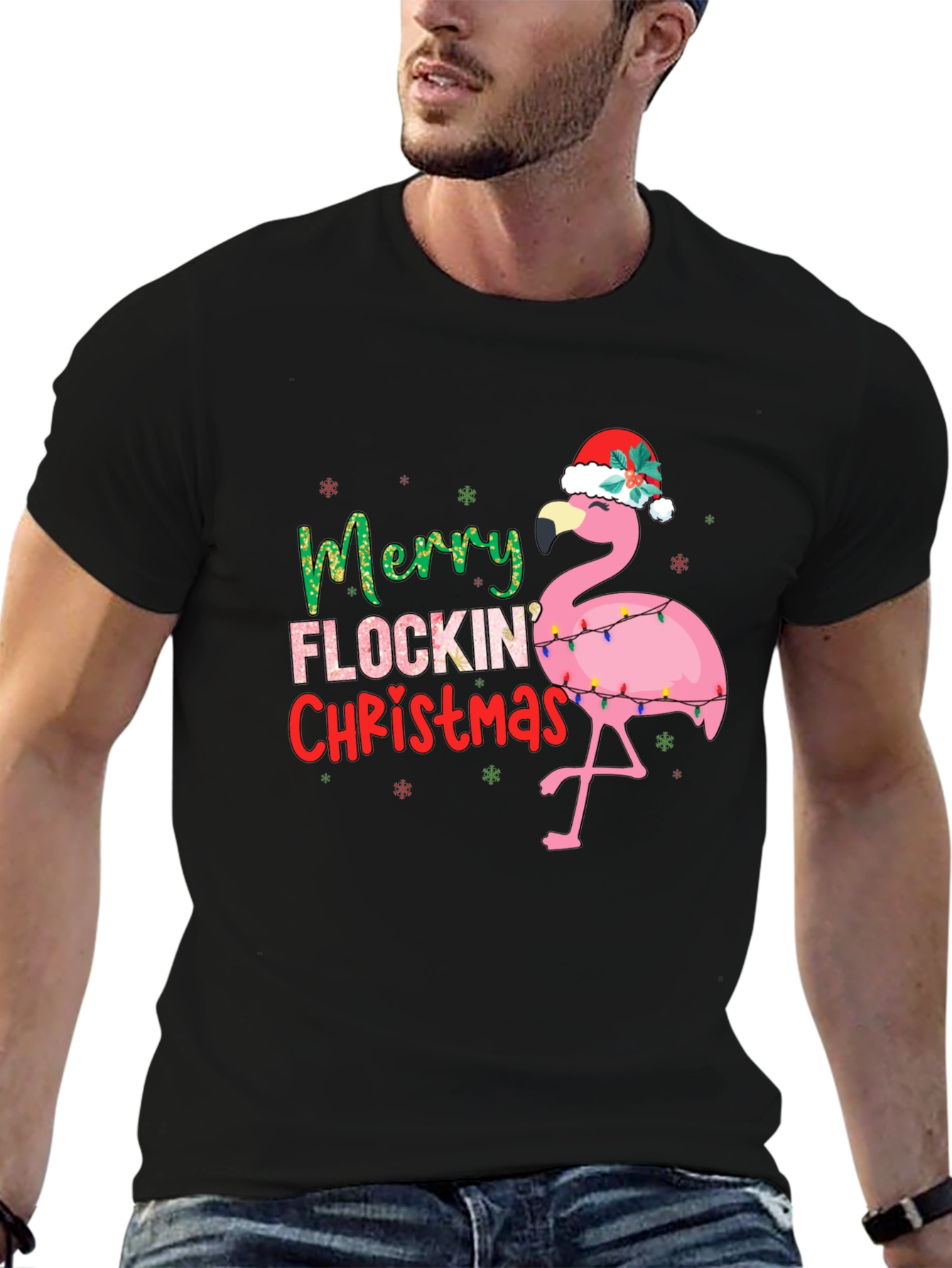 Merry Flocking Christmas Flamingo Tee