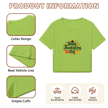 Happy Thanksgiving Day Pumpkin Fall Vibes Cropped Tee