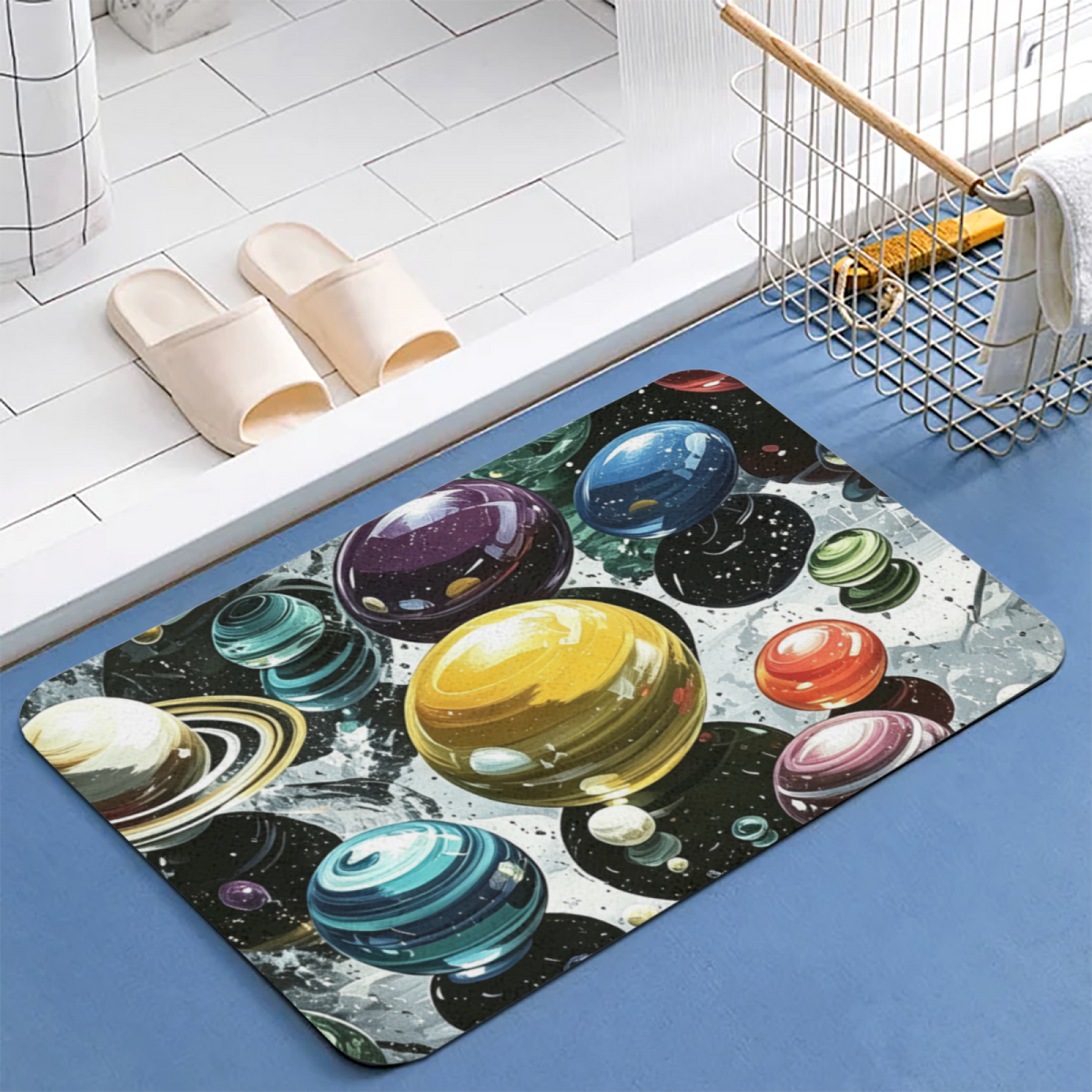 Dreamy Space Planet Diatomite Mat£üDreamy Colorful Galaxy Planet Diatomite Mat, Space Theme Quick?Dry Non?Slip Bathroom Floor Mat