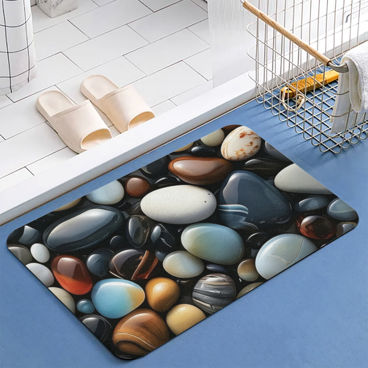 Colorful Pebble Diatomite Mat£üSimulation Colorful Pebble Diatomite Mat, Quick Dry Absorbent Non?Slip Bathroom Shower Doorway Floor Rug