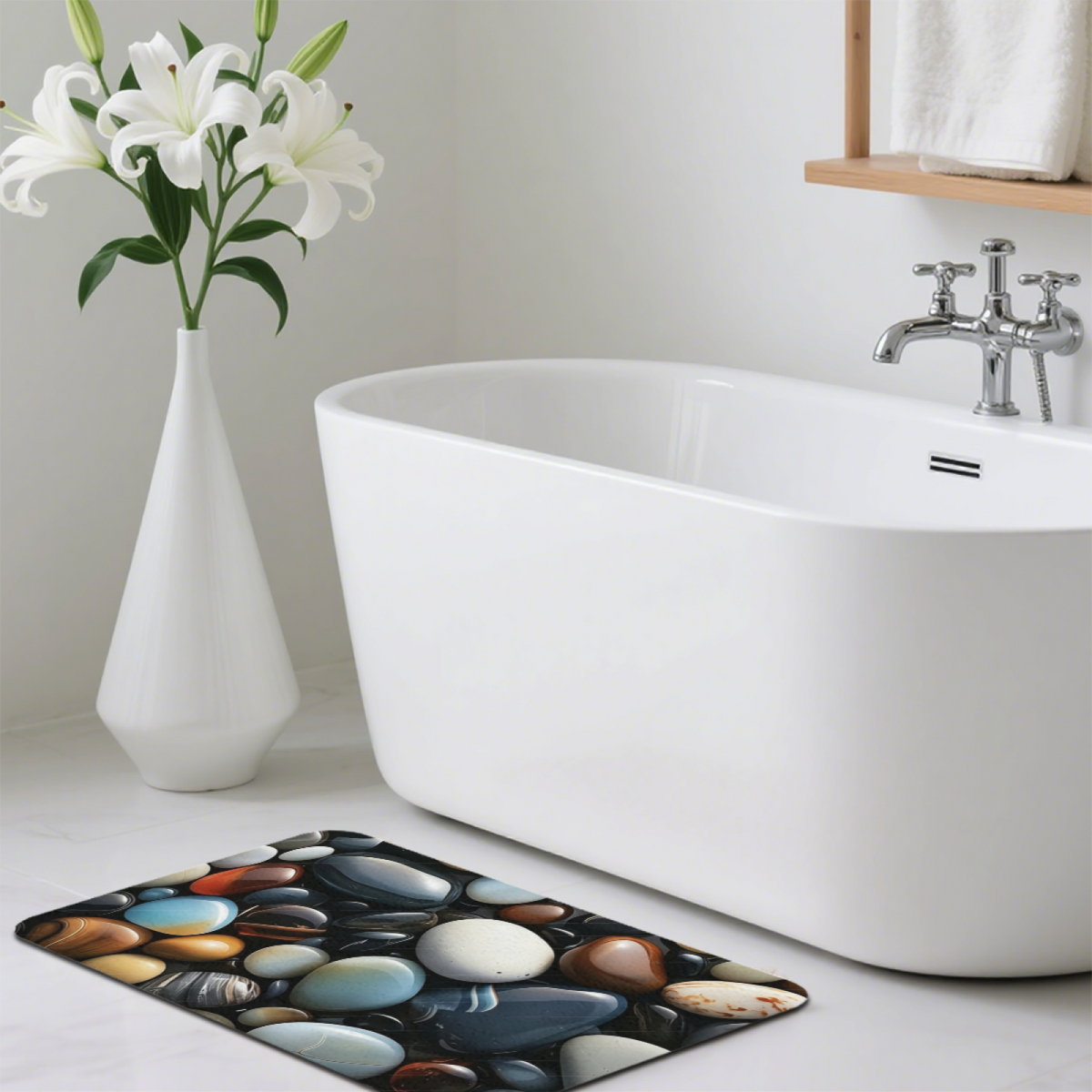Colorful Pebble Diatomite Mat£üSimulation Colorful Pebble Diatomite Mat, Quick Dry Absorbent Non?Slip Bathroom Shower Doorway Floor Rug