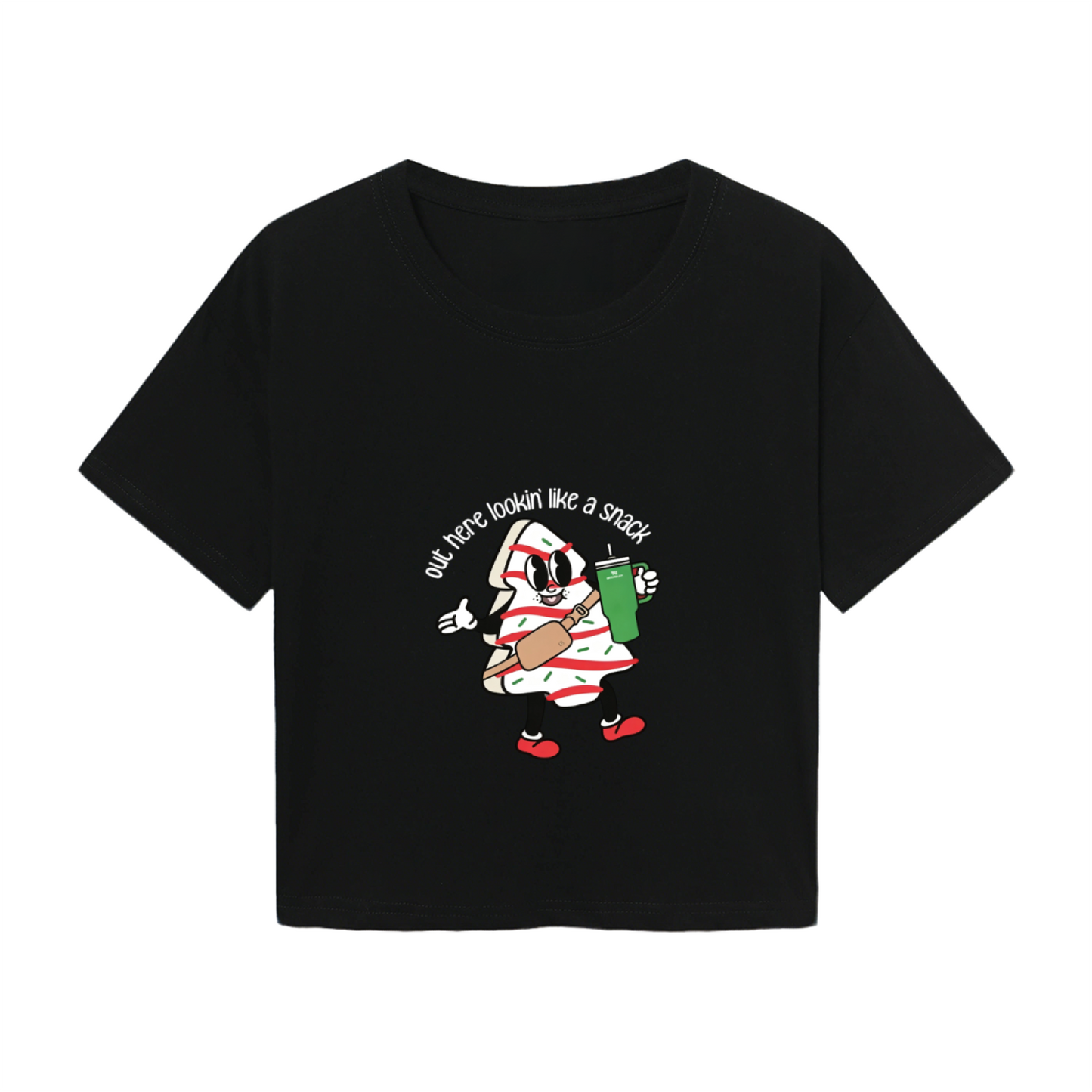 Funny Christmas Snack Cake Character Graphic Crop Top