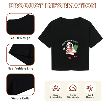 Funny Christmas Snack Cake Character Graphic Crop Top