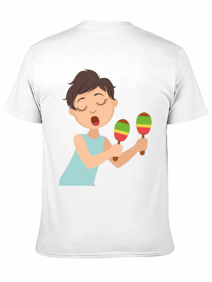 Cartoon Girl Maracas Black T-Shirt