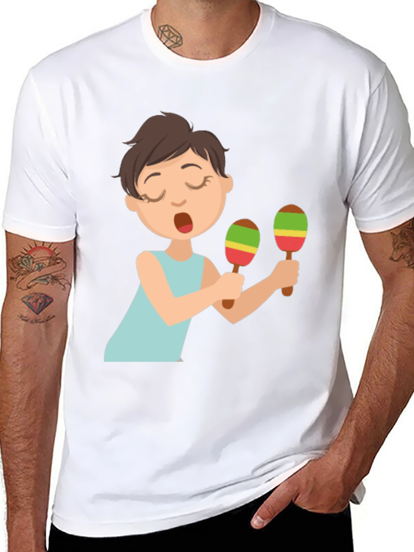 Cartoon Girl Maracas Black T-Shirt