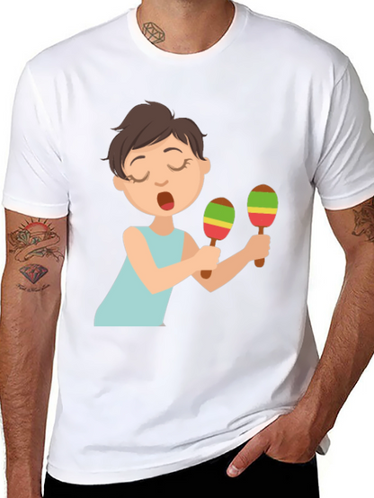 Cartoon Girl Maracas Black T-Shirt