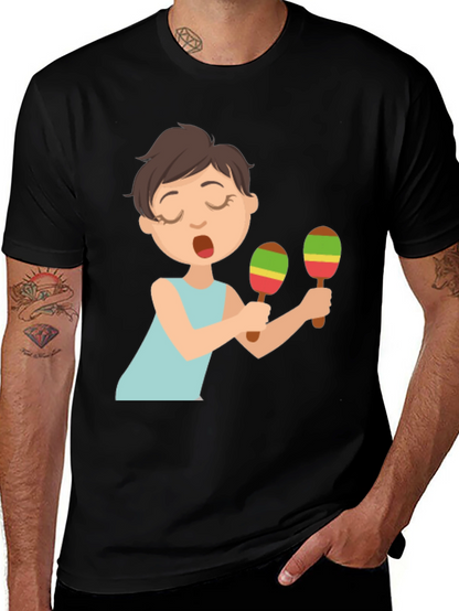 Cartoon Girl Maracas Black T-Shirt