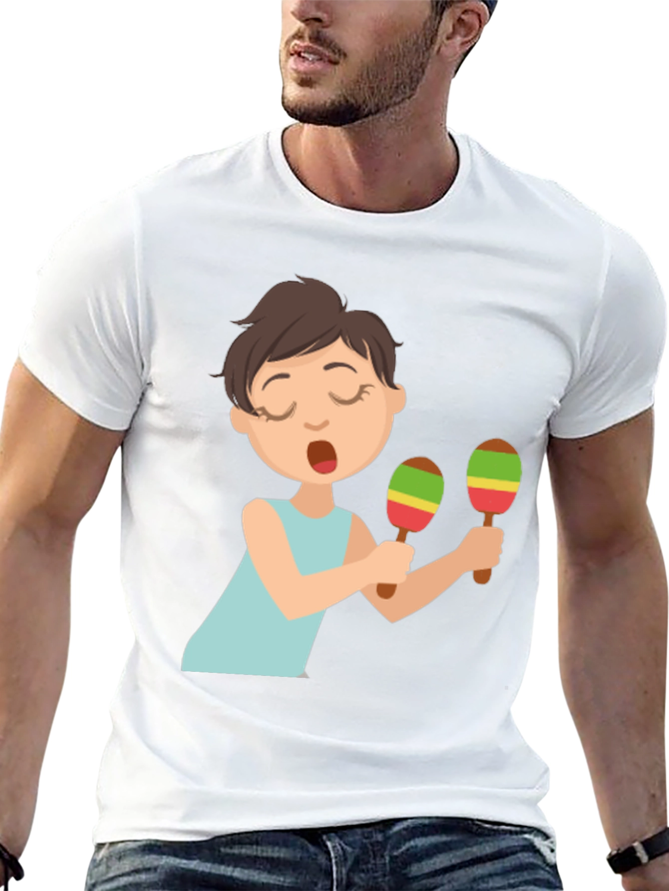 Cartoon Girl Maracas Black T-Shirt