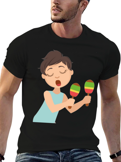 Cartoon Girl Maracas Black T-Shirt