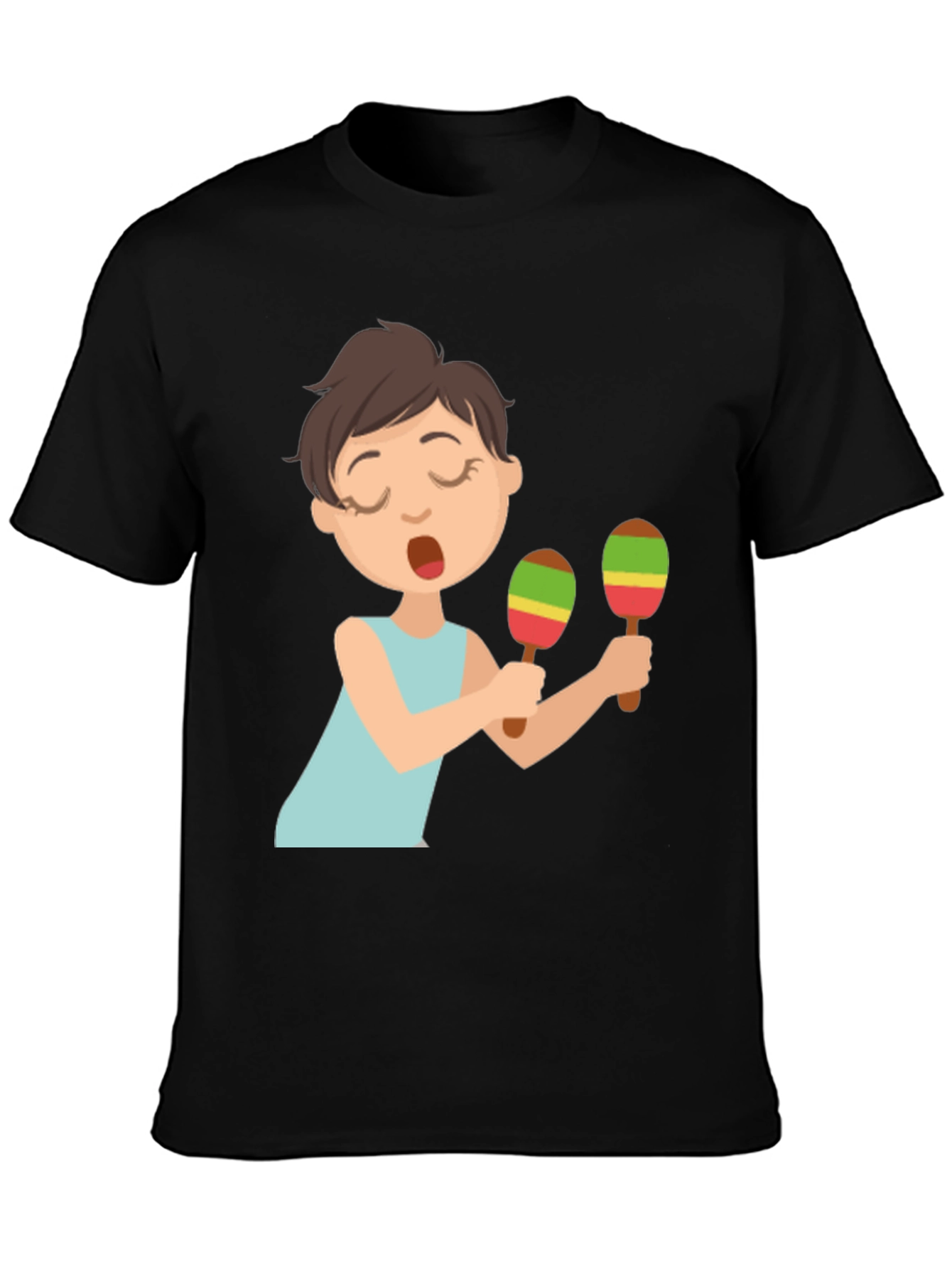 Cartoon Girl Maracas Black T-Shirt