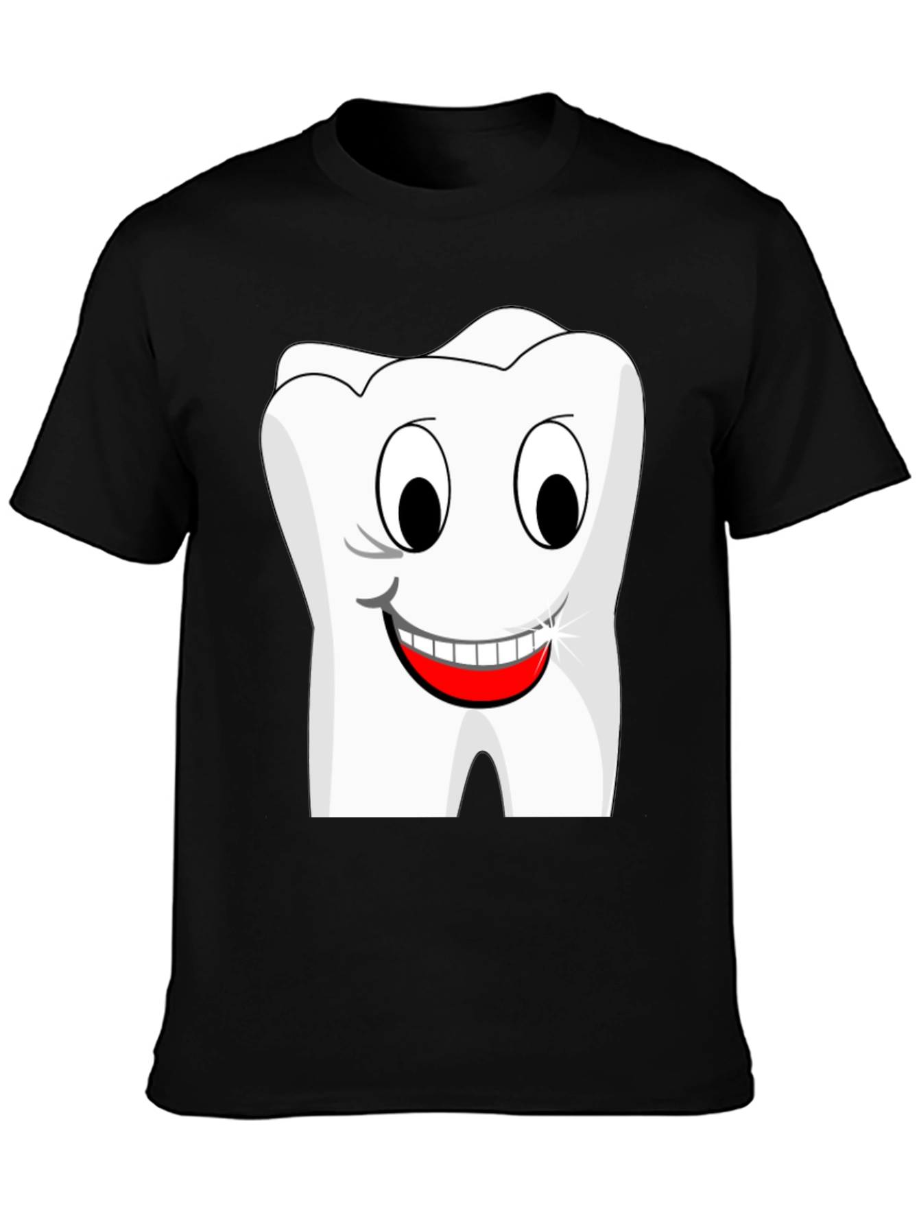 Funny Cartoon Tooth Graphic T-Shirt - Black Cotton Tee