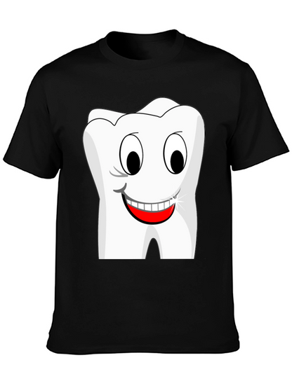 Funny Cartoon Tooth Graphic T-Shirt - Black Cotton Tee