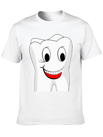 Funny Cartoon Tooth Graphic T-Shirt - Black Cotton Tee