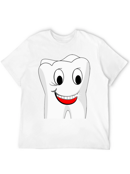 Funny Cartoon Tooth Graphic T-Shirt - Black Cotton Tee