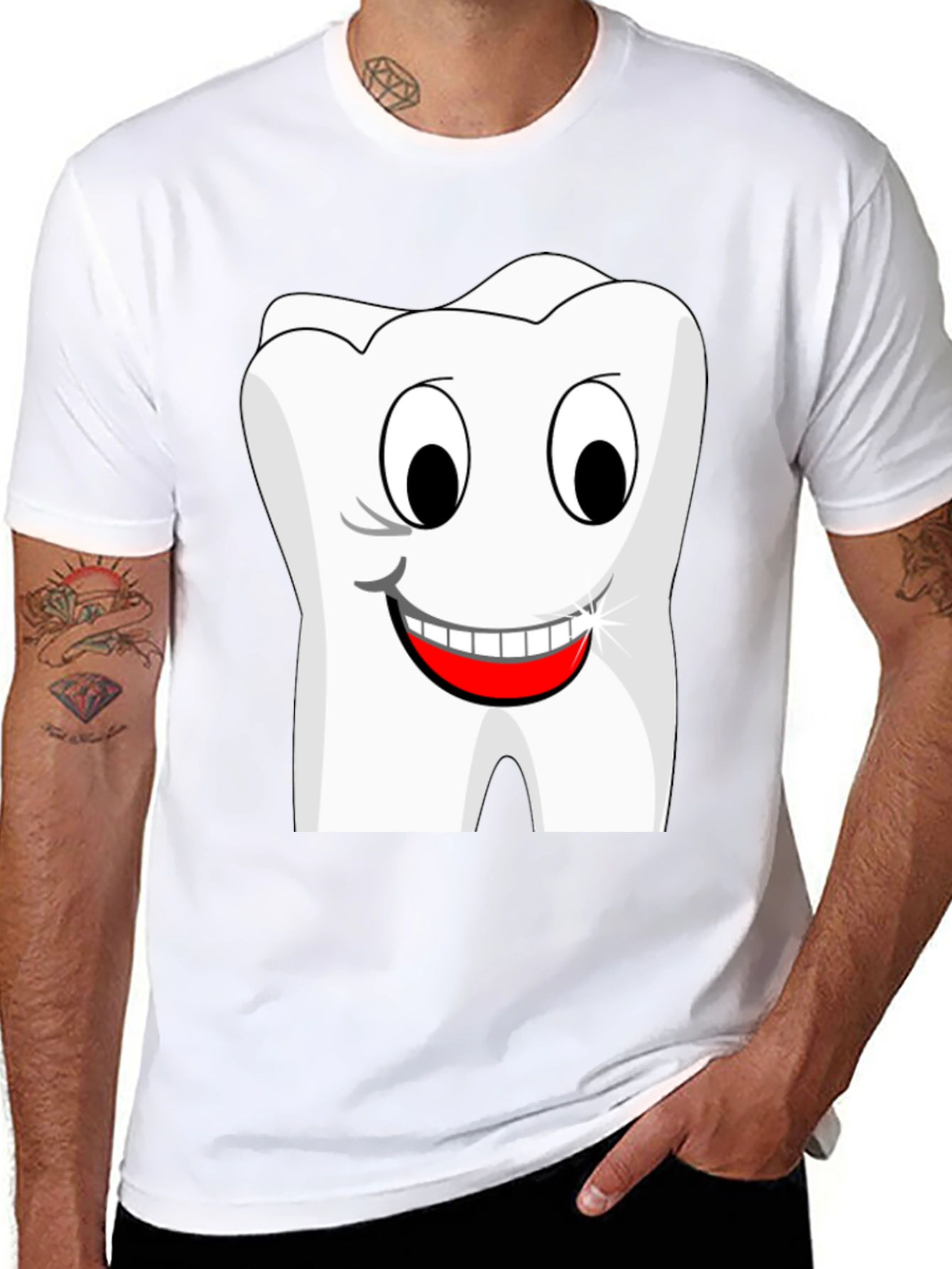 Funny Cartoon Tooth Graphic T-Shirt - Black Cotton Tee