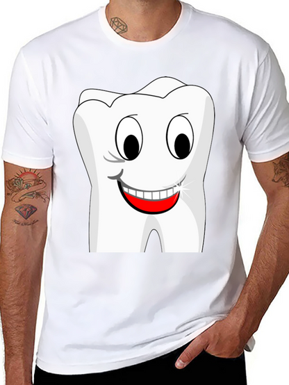 Funny Cartoon Tooth Graphic T-Shirt - Black Cotton Tee