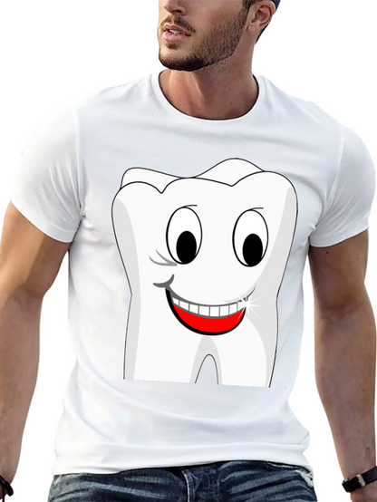 Funny Cartoon Tooth Graphic T-Shirt - Black Cotton Tee