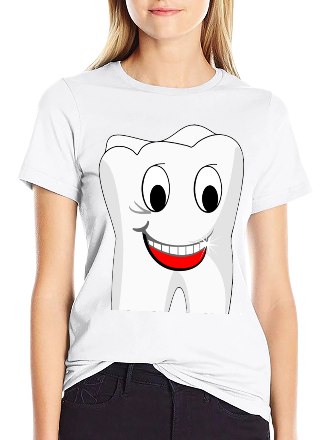 Funny Cartoon Tooth Graphic T-Shirt - Black Cotton Tee