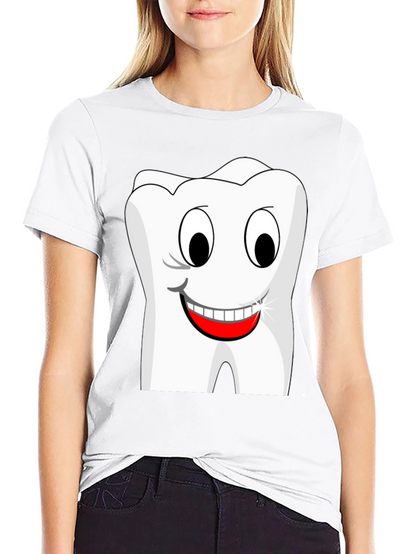Funny Cartoon Tooth Graphic T-Shirt - Black Cotton Tee