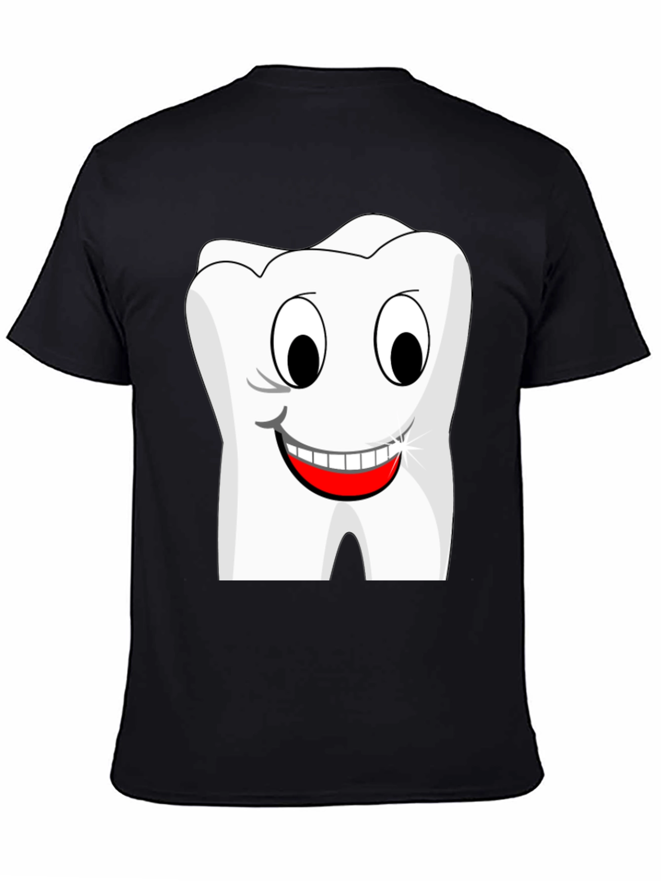 Funny Cartoon Tooth Graphic T-Shirt - Black Cotton Tee