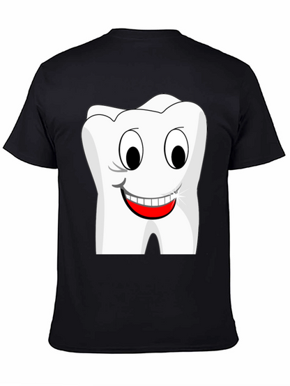 Funny Cartoon Tooth Graphic T-Shirt - Black Cotton Tee