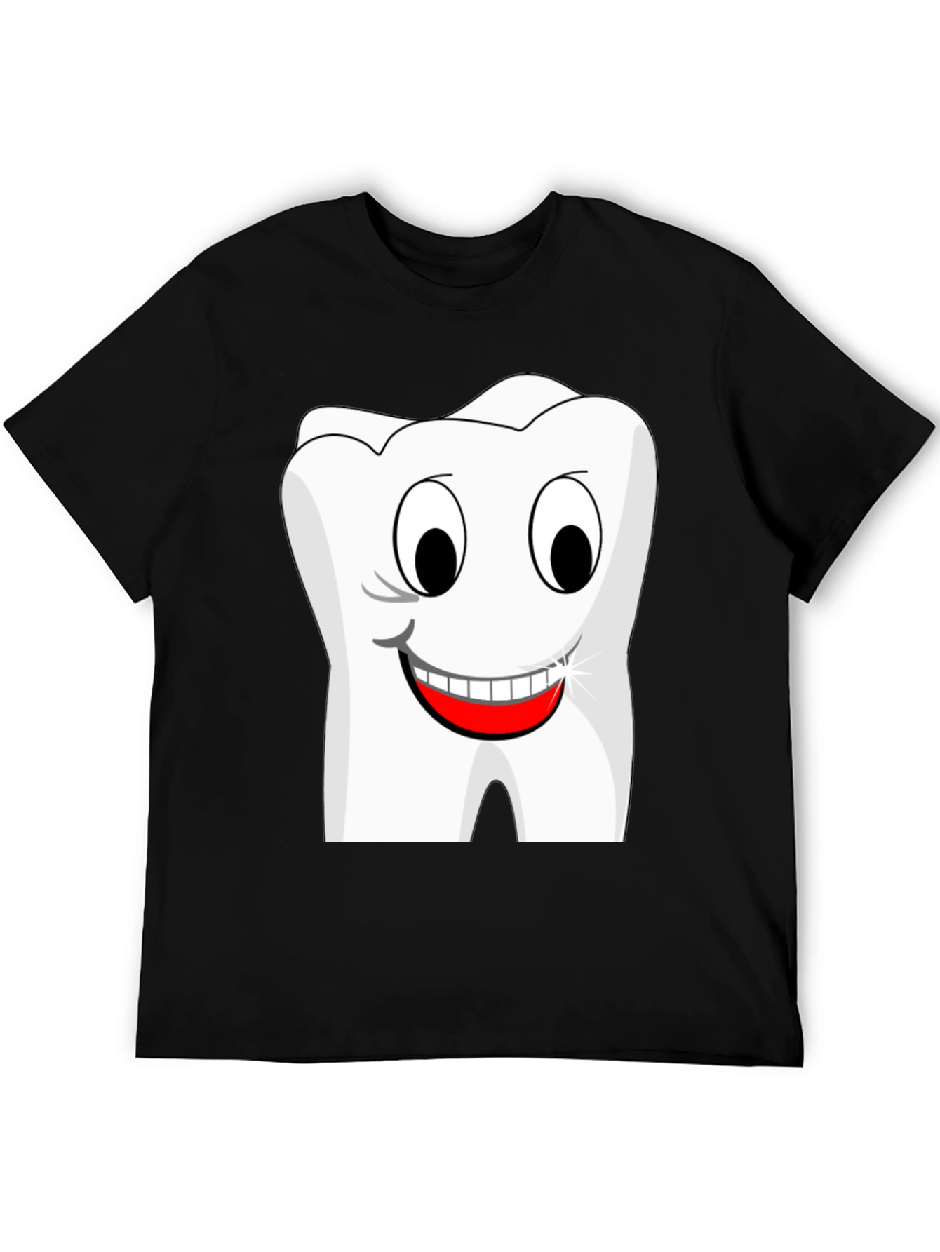 Funny Cartoon Tooth Graphic T-Shirt - Black Cotton Tee