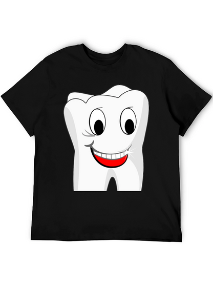 Funny Cartoon Tooth Graphic T-Shirt - Black Cotton Tee