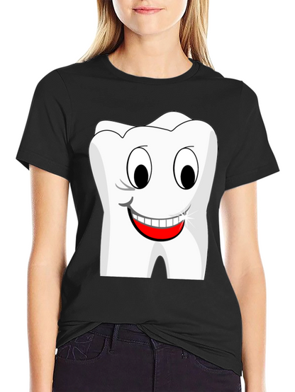 Funny Cartoon Tooth Graphic T-Shirt - Black Cotton Tee