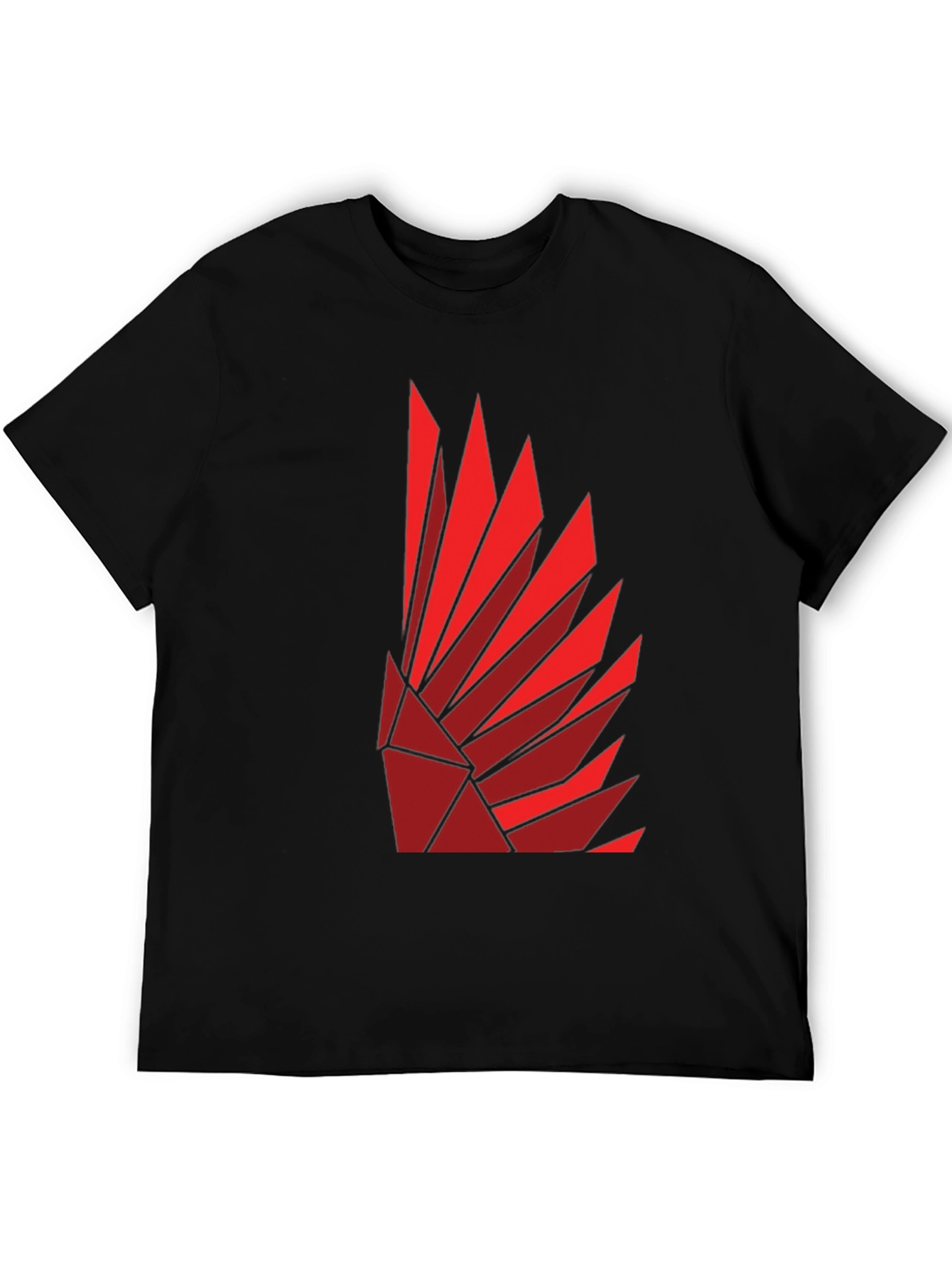 Geometric Feather Design Black T-Shirt